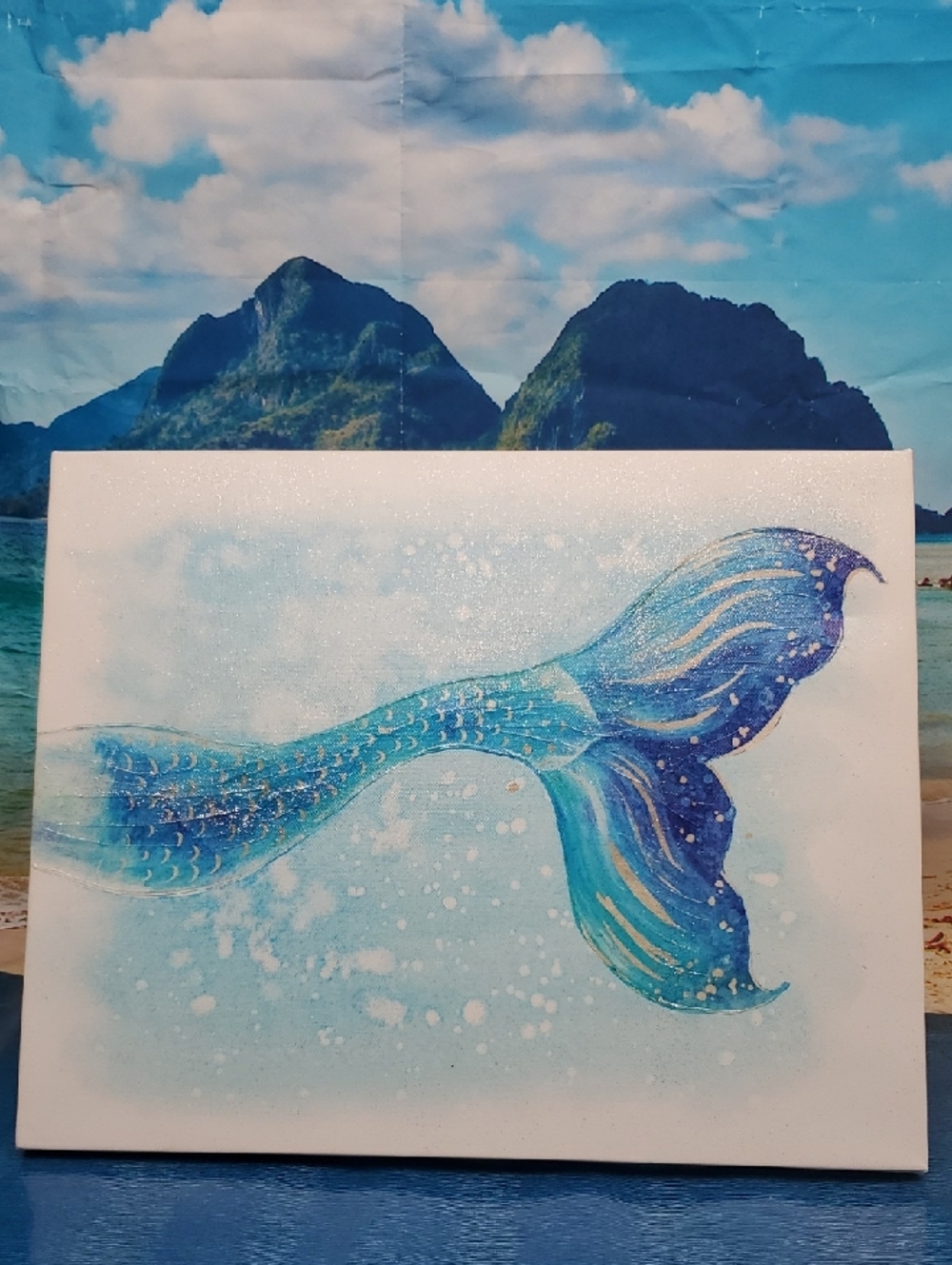 Ocean Blue Mermaid Tail Canvas Art - Coastal Wall Accent